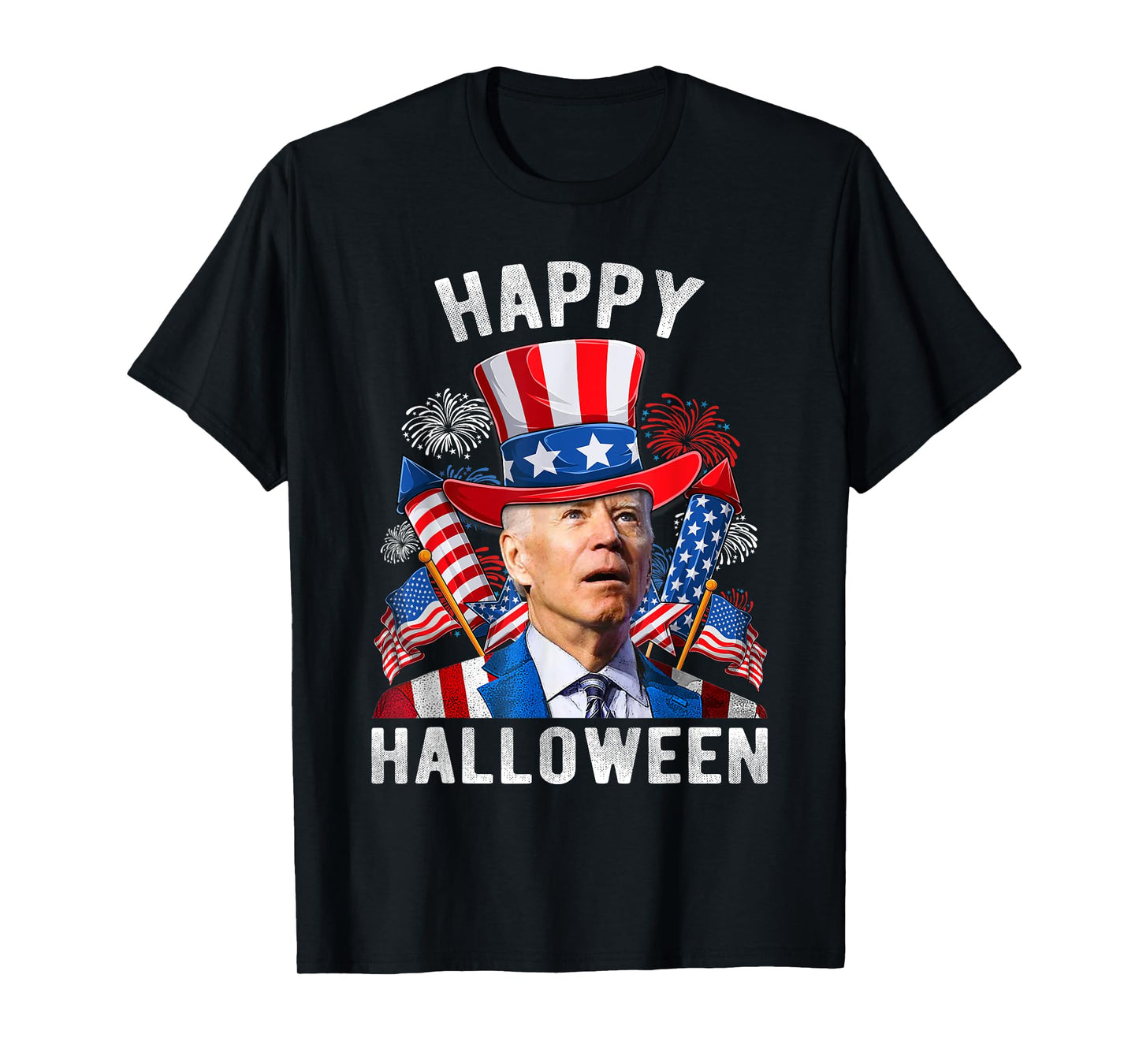 Happy Halloween Funny Joe Biden 4th Of July Firework US Flag Women Kids Men T-Shirt