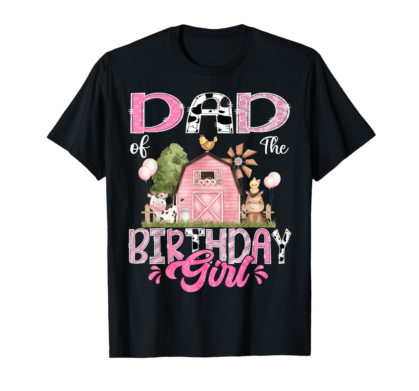 Dad Of The Birthday Girl 1St Birthday Pink Cow Farm T-Shirt