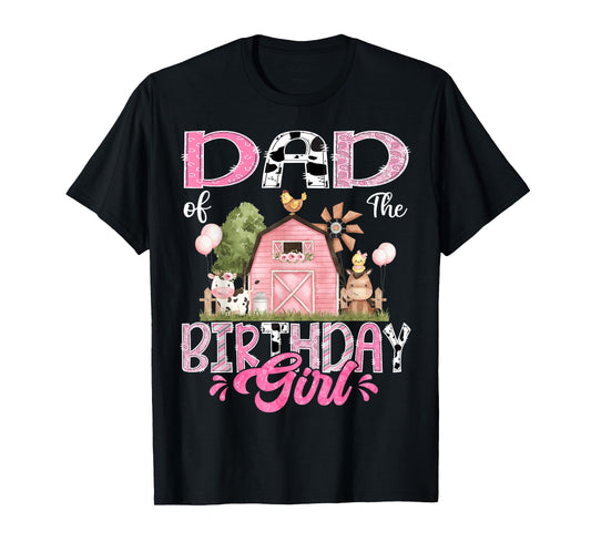 Dad Of The Birthday Girl 1St Birthday Pink Cow Farm T-Shirt