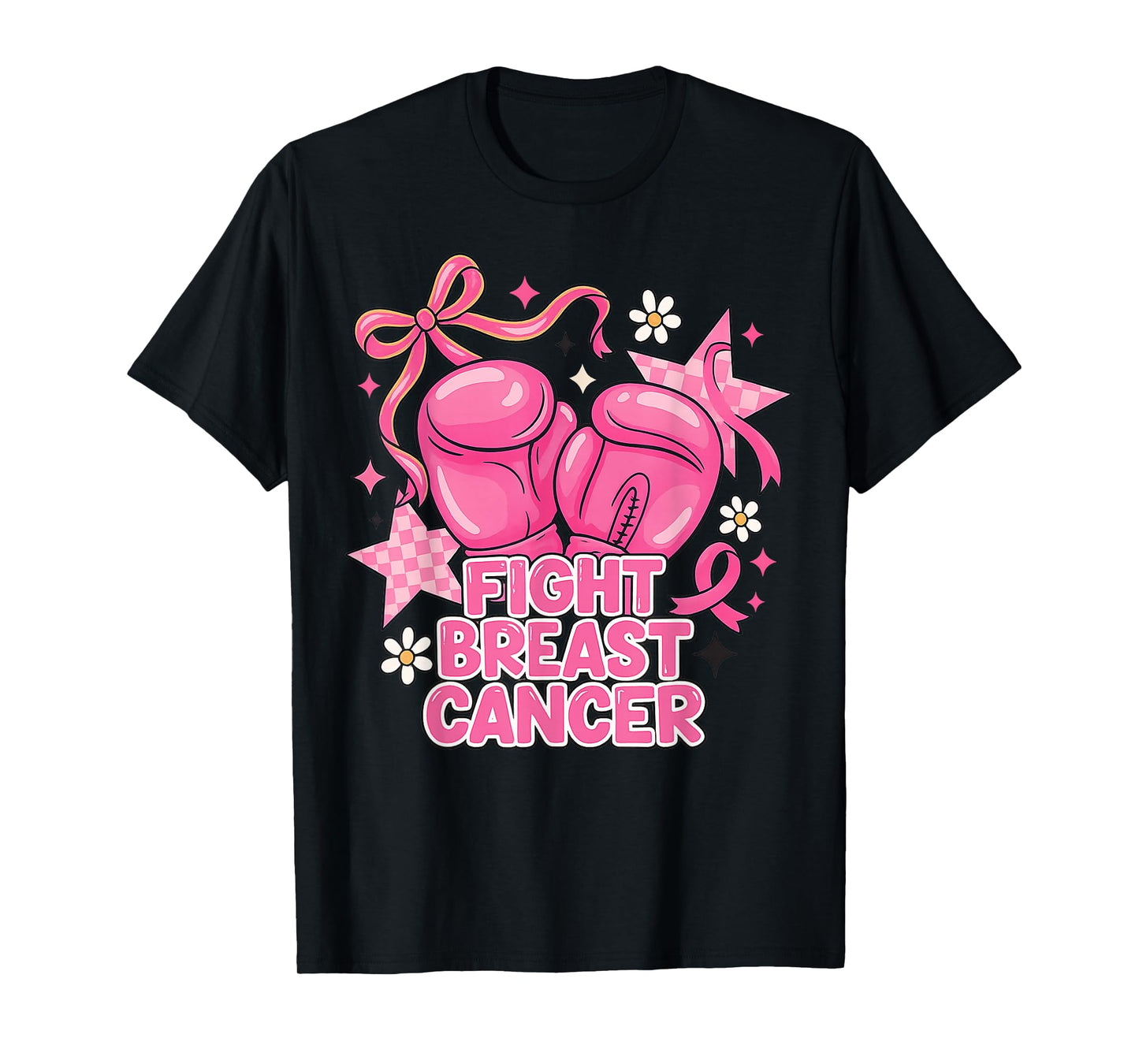 Girl Fight Boxing Gloves Pink Ribbon Breast Cancer Awareness T-Shirt