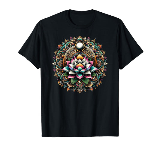 Lotus Blossom Mandala Circle Enchantment Spiritual Yoga T-Shirt