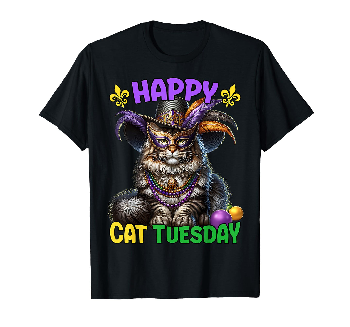 Mardi Gras Maine Coon Cat Tuesday Mardi Gras T-Shirt