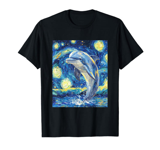 Cute Dolphin - Van Gogh Style - Starry Night Graphic T-Shirt