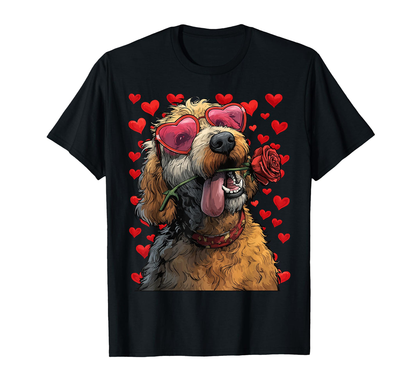 Goldendoodle with Heart Glasses Rose Valentine's Day Dog T-Shirt