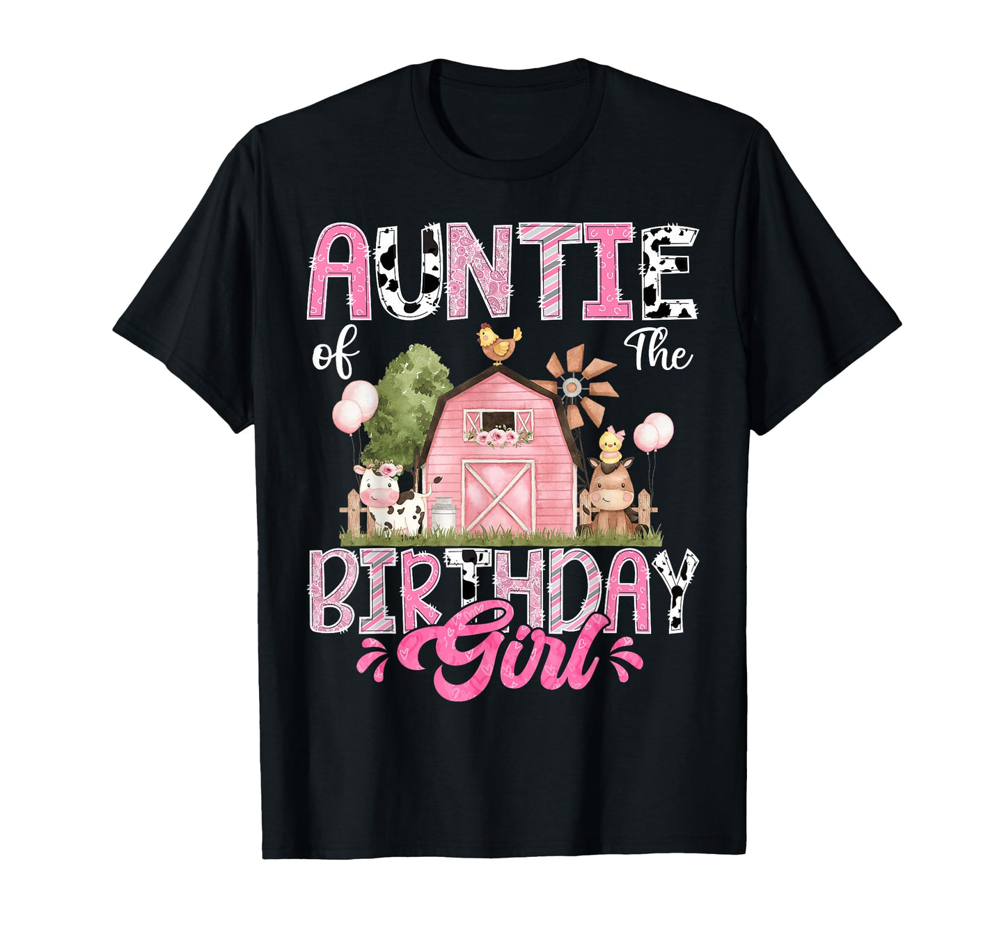 Auntie Of The Birthday Girl 1St Birthday Pink Cow Farm T-Shirt