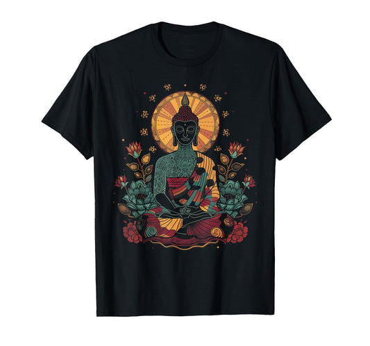 Buddha Floral Vintage Flower Yoga Buddhism Yogi Buddhist T-Shirt