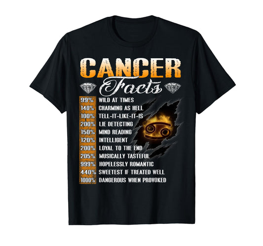 Cancer Facts Funny Zodiac Signs Birthday Gifts For Men Girls T-Shirt