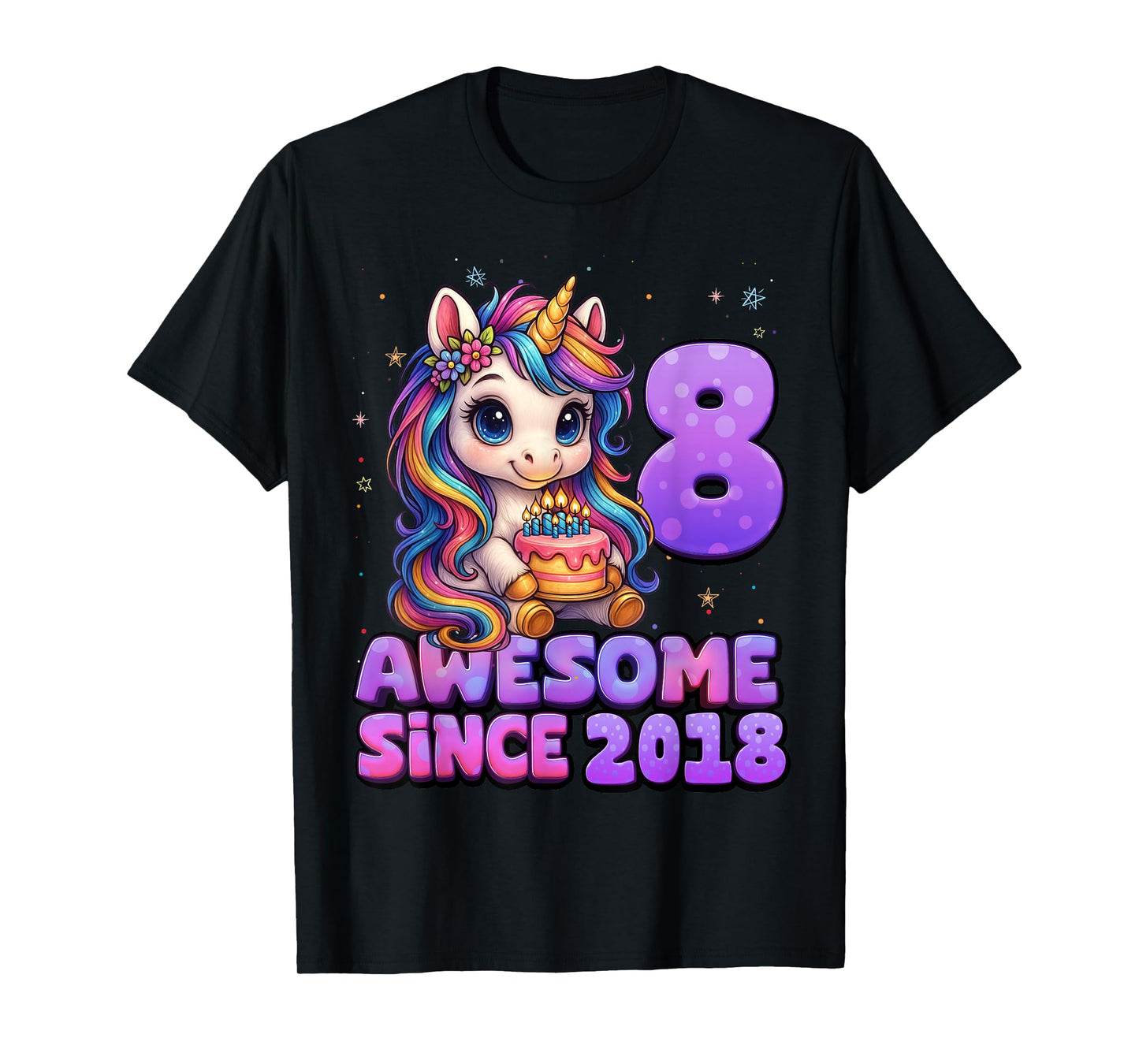 8 Year Old Awesome Since 2018 Unicorn 8th Birthday Girl T-Shirt