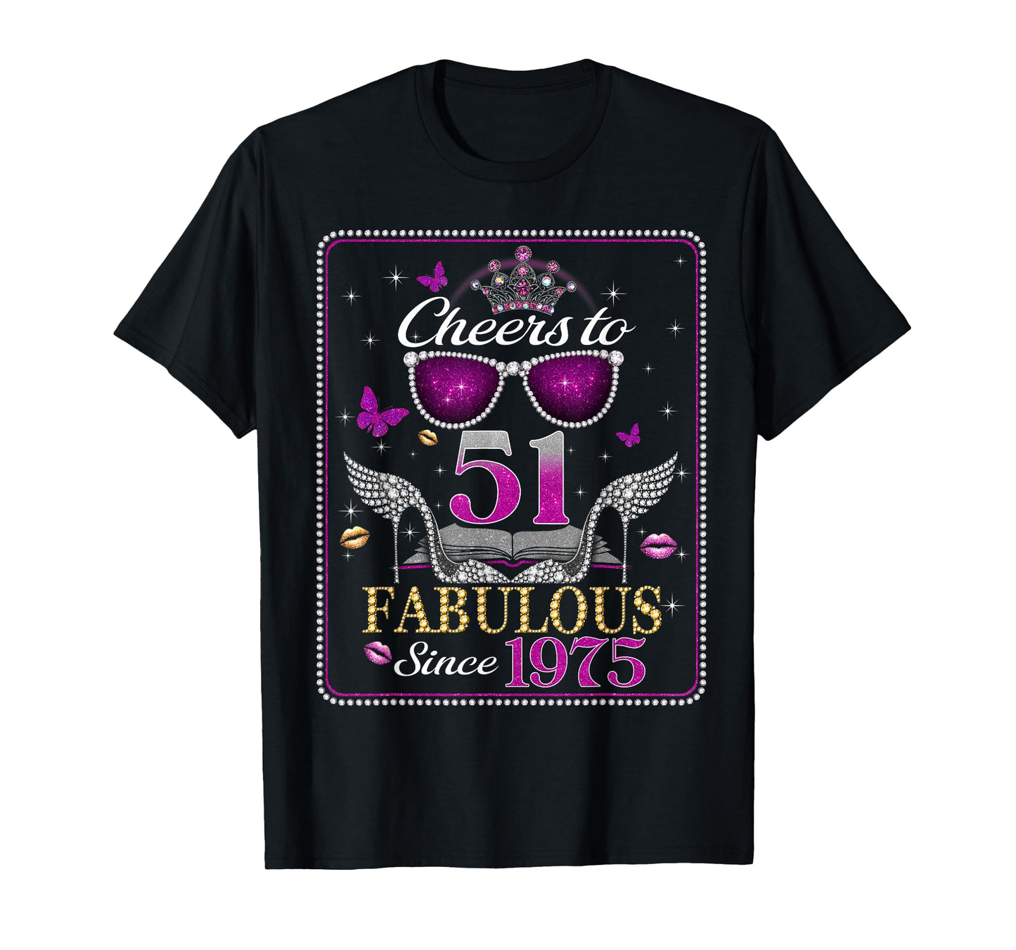 Womens Cheers to 51 Years Old EST 1975 51st Birthday Queen T-Shirt