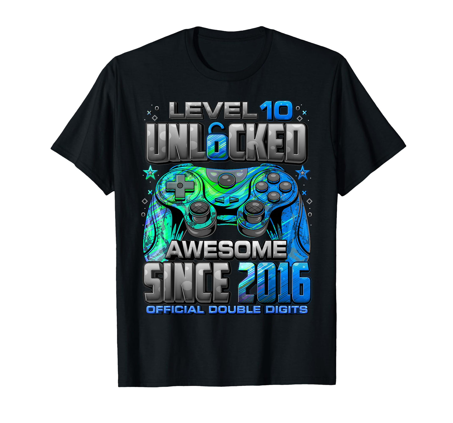 Level 10 Unlocked Awesome Since 2016 10th Birthday Gaming T-Shirt