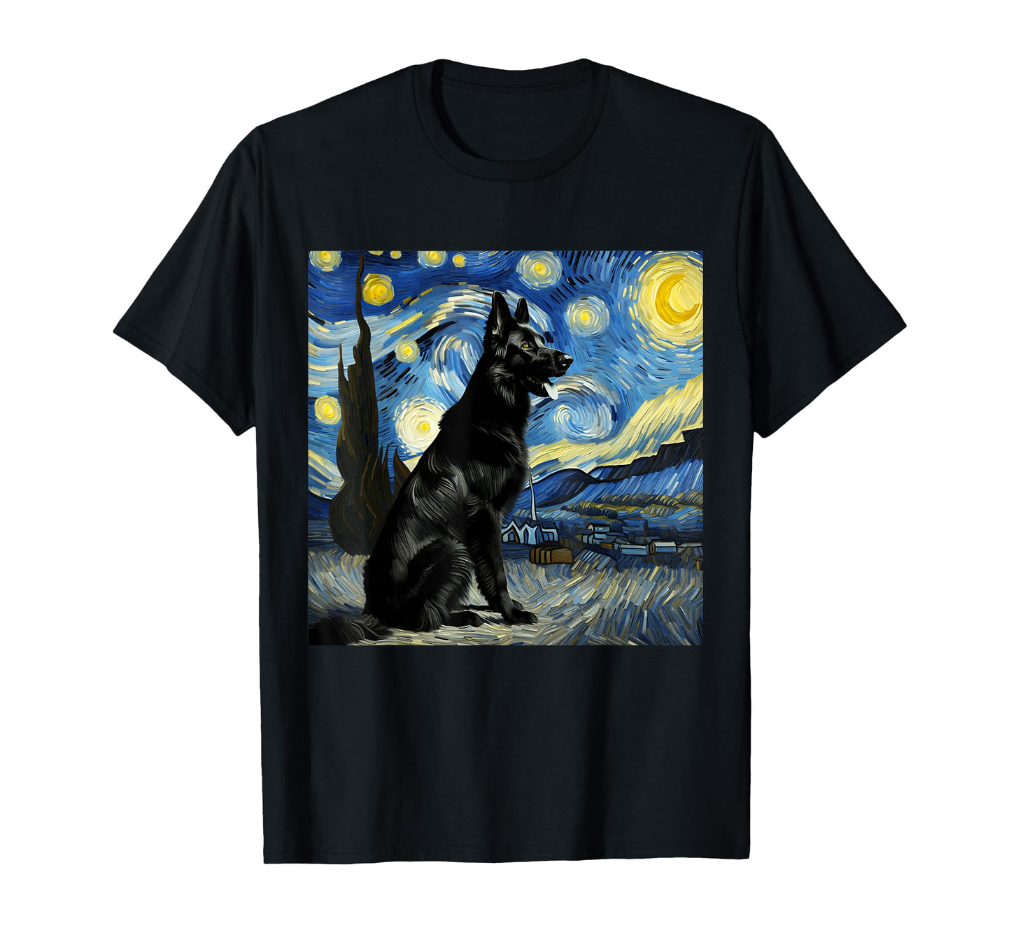 Black German Shepherd Starry Night Van Gogh Thanksgiving T-Shirt