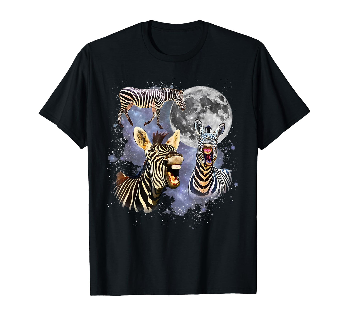 Vintage 90s Three Zebra Howling at The Moon Wildlife Graphic T-Shirt
