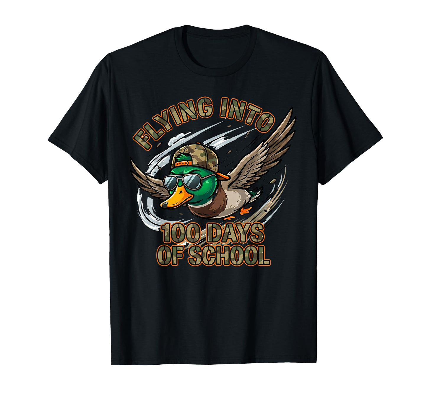 Flying Into 100 Days of School Camo Duck Hunting Boys T-Shirt