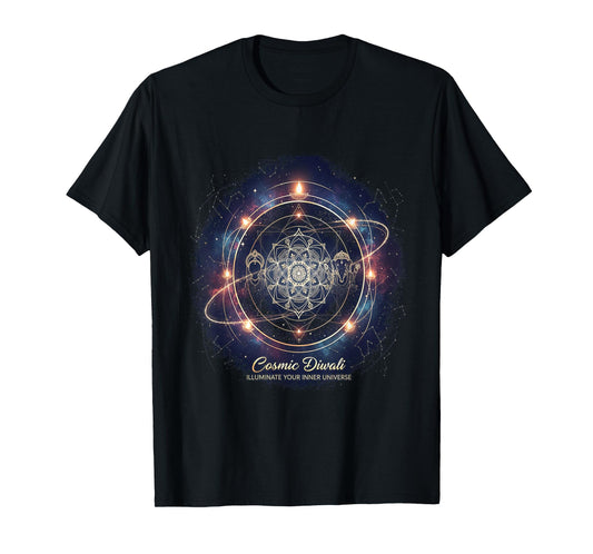 Cosmic Diwali Mandala, Meditation,Spiritual, Festive T-Shirt
