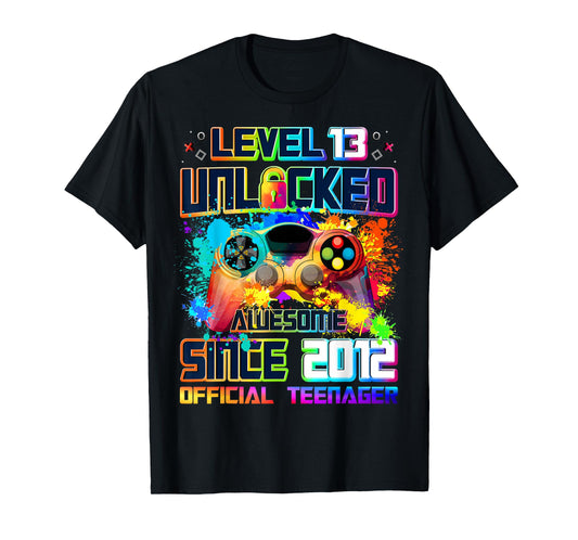 Level 13 Unlocked Awesome Since 2012 13th Birthday Gaming T-Shirt