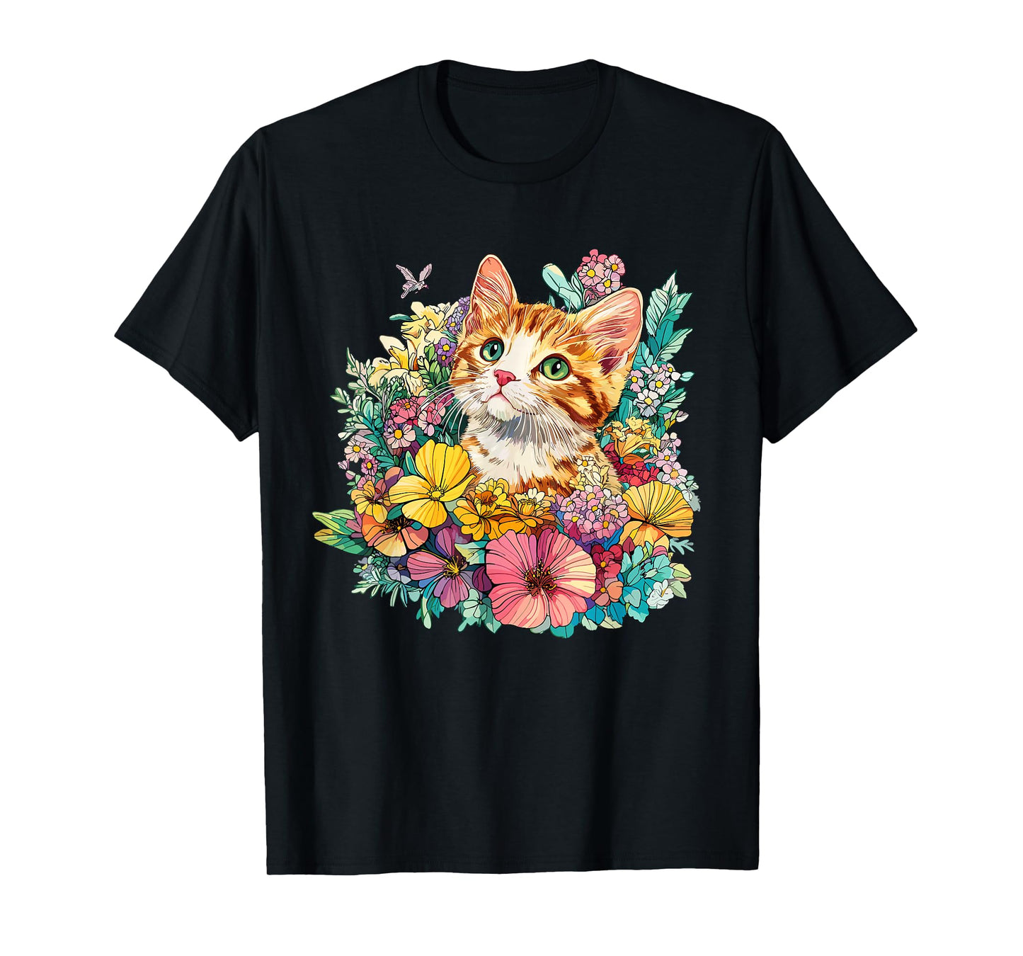 Cute Orange Tabby Cat in Wildflowers Spring Meadow T-Shirt
