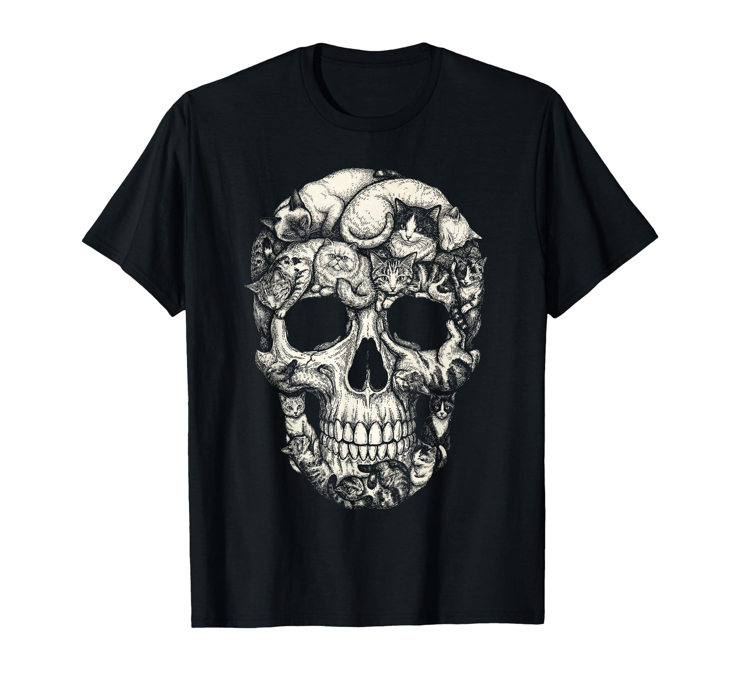 Halloween Cat Skull Skeleton Kitty Gothic Horror Art Pet T-Shirt