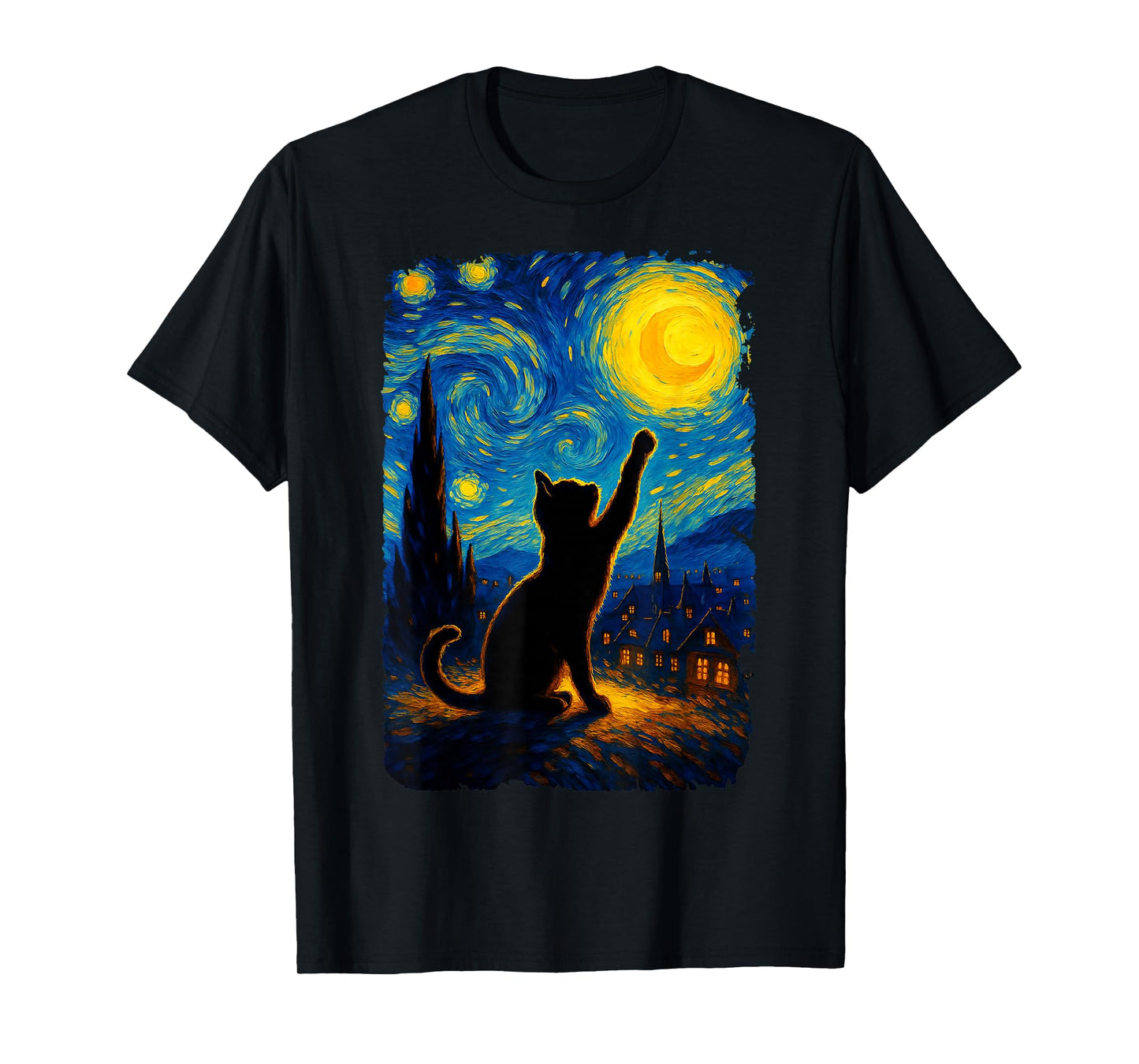 Black Cat Starry Night Van Gogh Cat, Cat Mom, Cat Dad T-Shirt