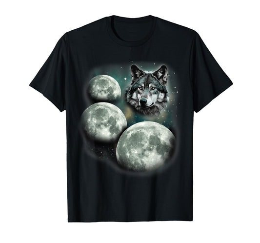 Three Moon Wolf | 3 Moons Howling At Space Wolf Magic Meme T-Shirt
