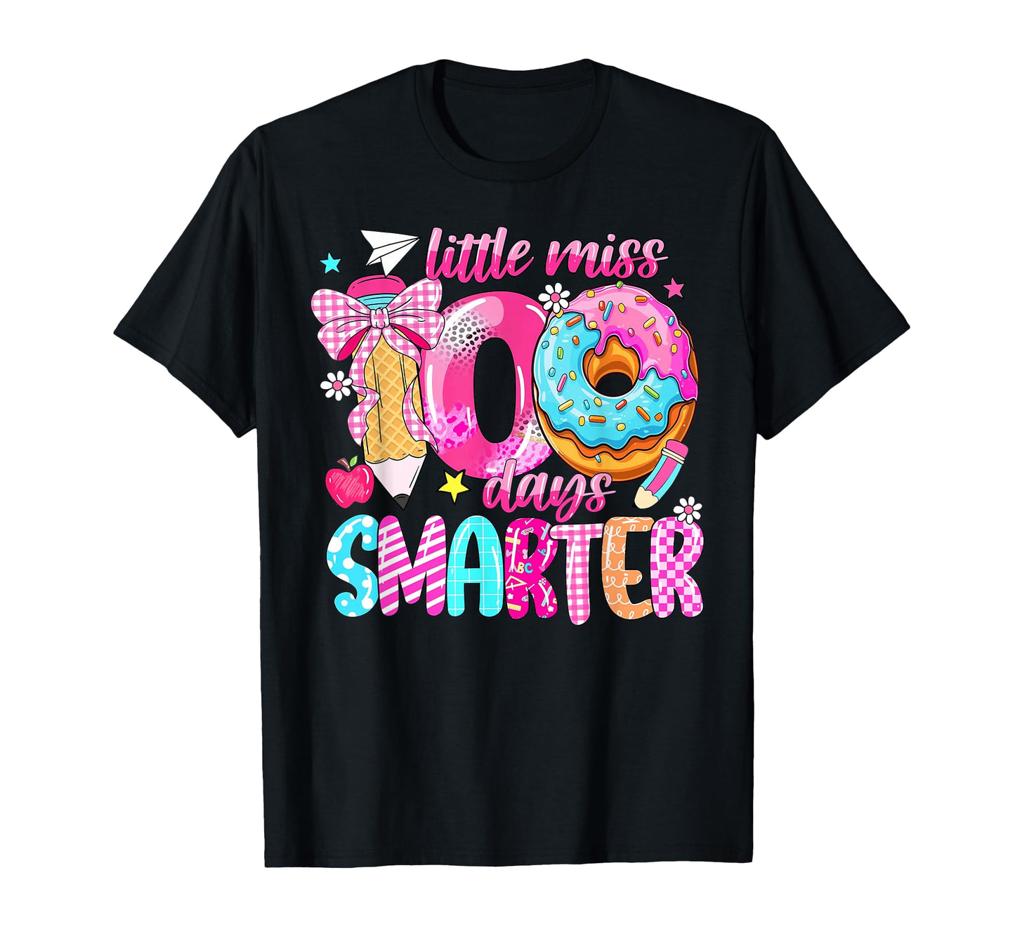 Little Miss 100 Days Smarter Donut 100 Days of School Girl T-Shirt