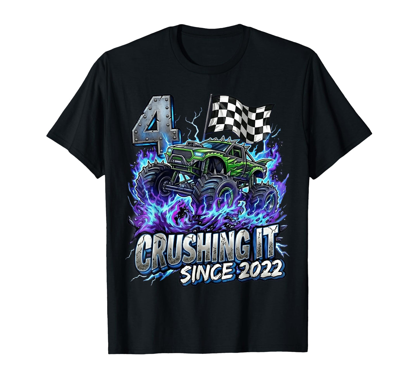4th Birthday Monster Truck 4 Years Old Boys Kids Born 2022 T-Shirt