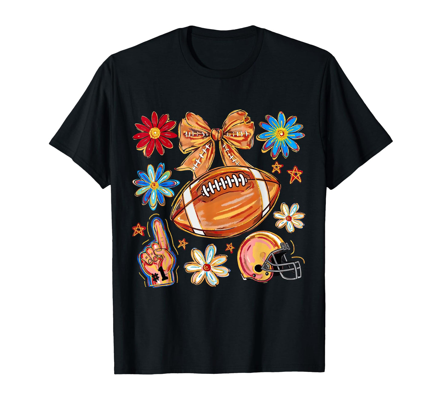 Football Game Day Fall Vibes Touchdown Season Coquette Bow T-Shirt