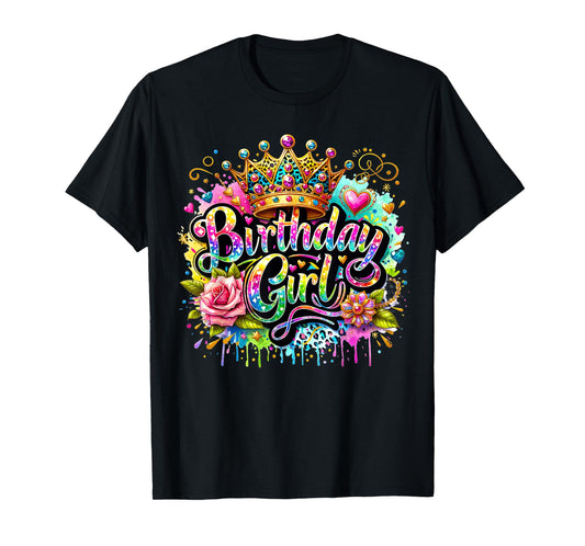 Birthday Girl Crown Floral Fun T-Shirt for Women T-Shirt