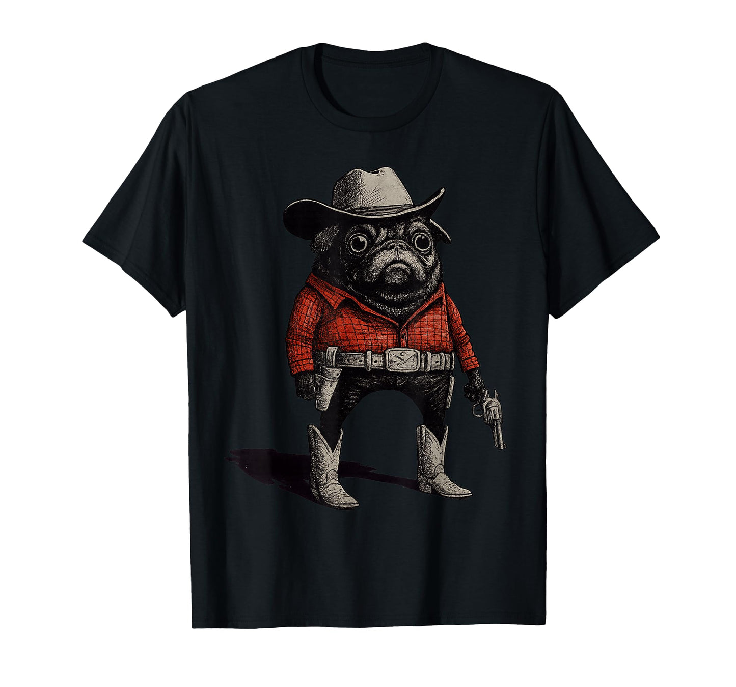 Cowboy Pug Dog Funny Western Outfit Red Pug Cowboy Meme T-Shirt