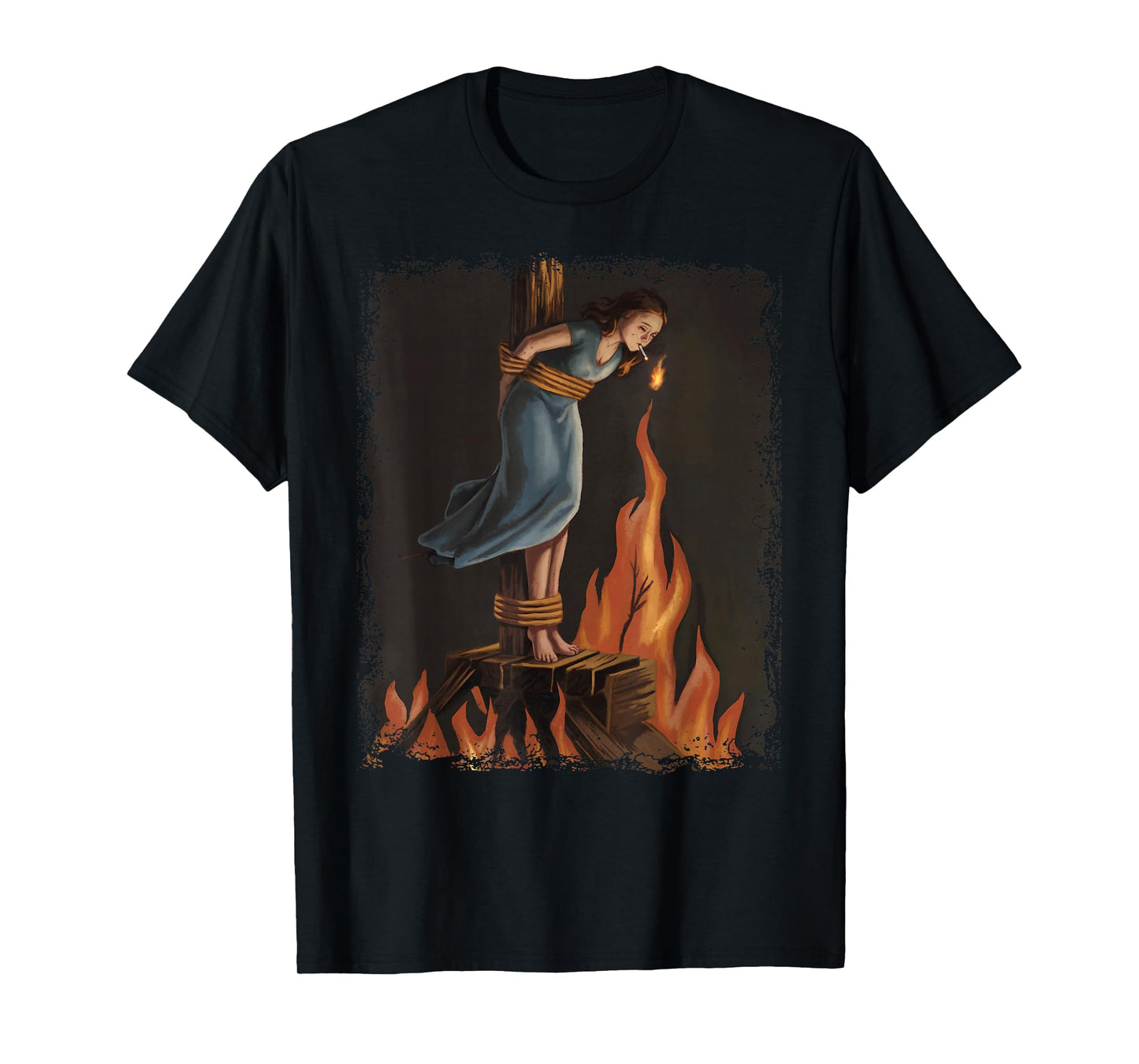 Witch Lighting Cigarette With Flames Occult Unholy Funny T-Shirt