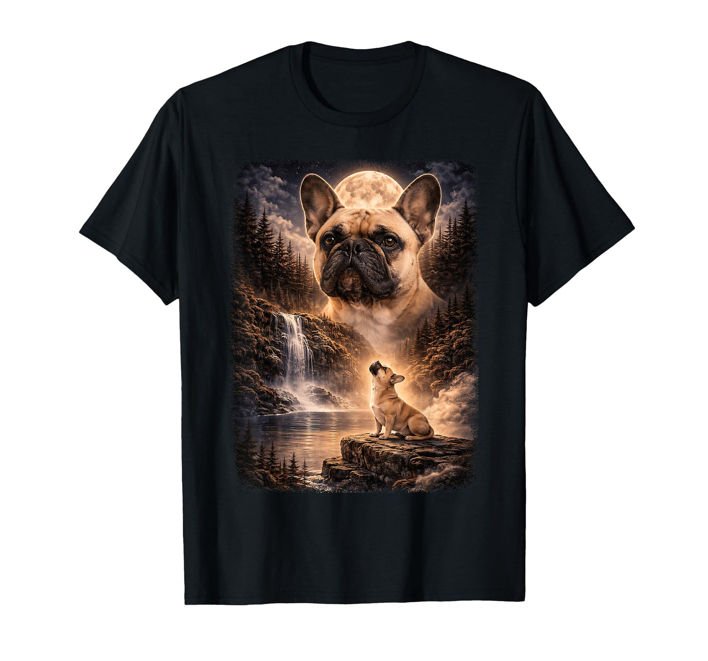 French Bulldog Howling at Moon Vintage Funny Mystic T-Shirt