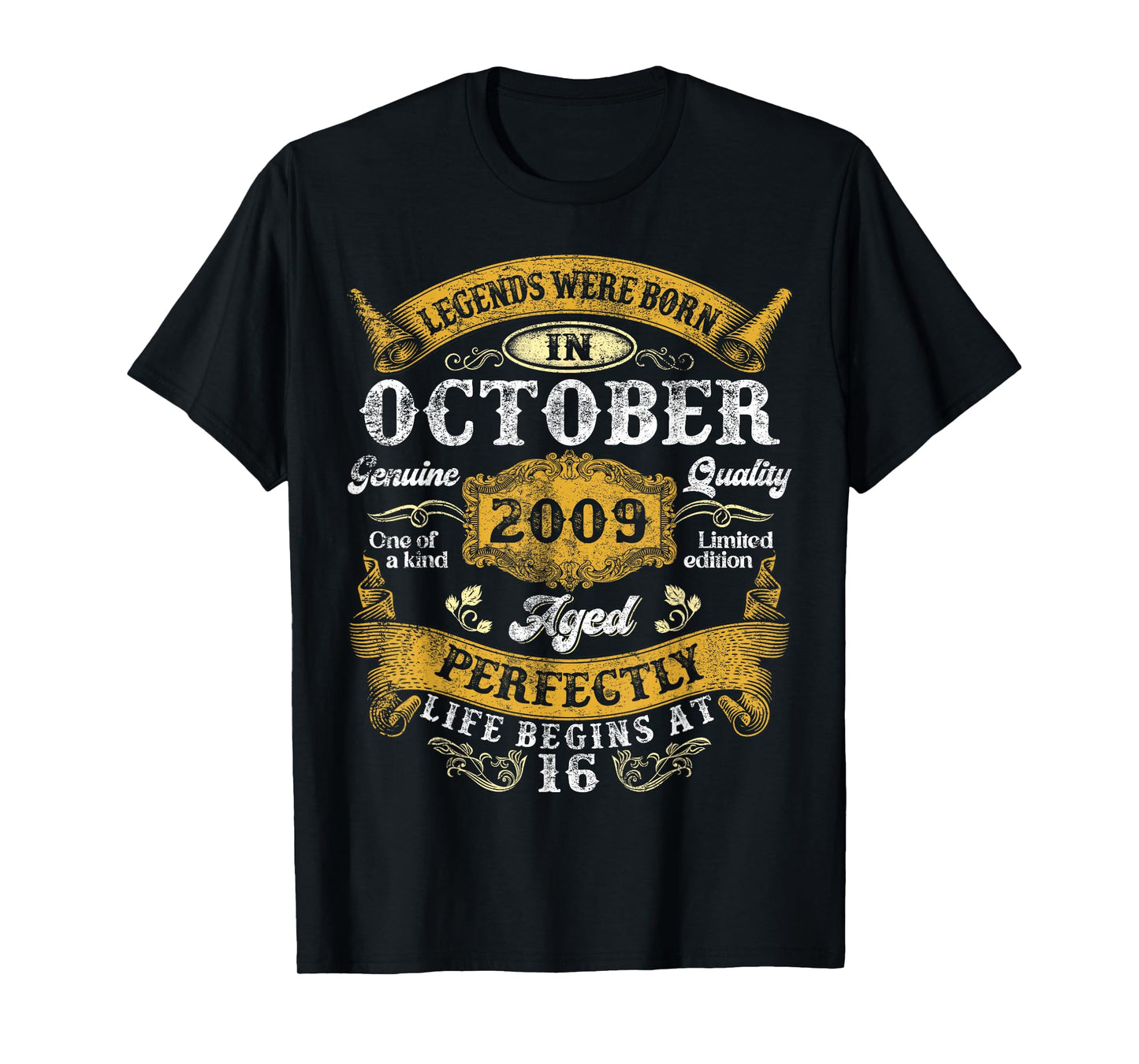Legends Were Born In October 2009 Vintage 16th Birthday Boy T-Shirt