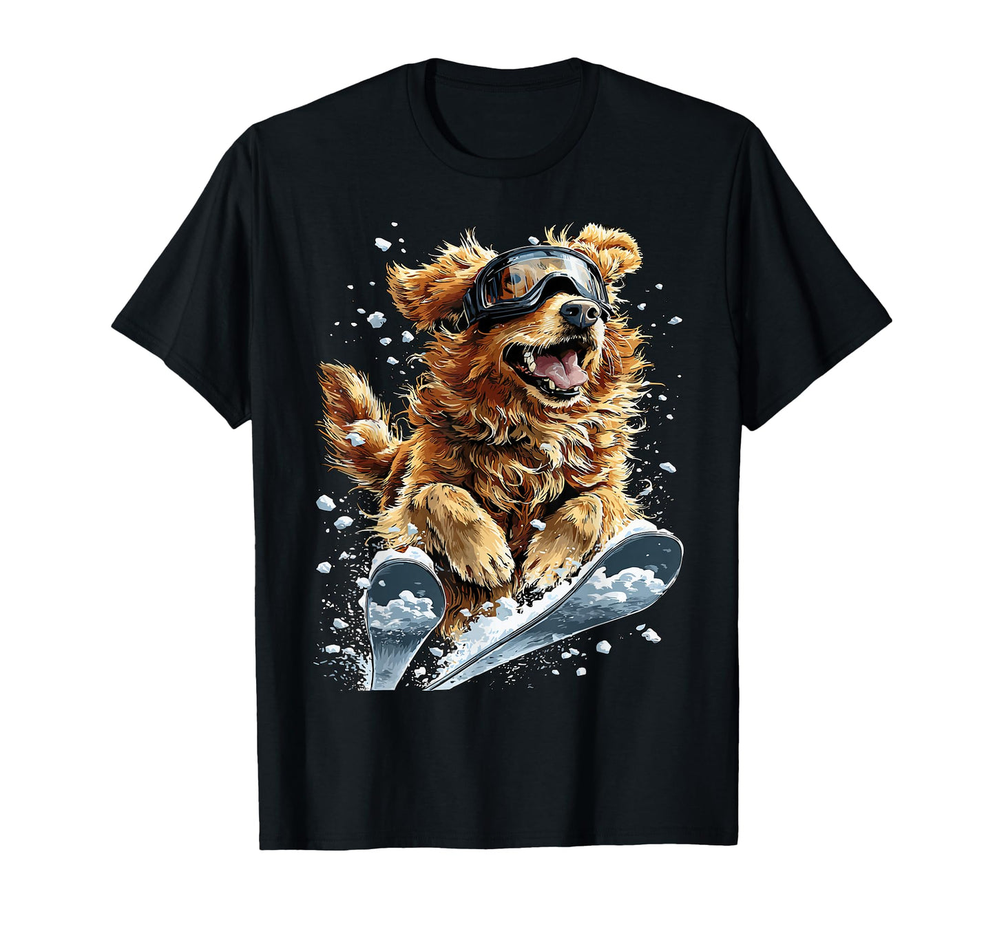 Skiing Golden Retriever in Snow Snowflakes Snowy Winter Dog T-Shirt