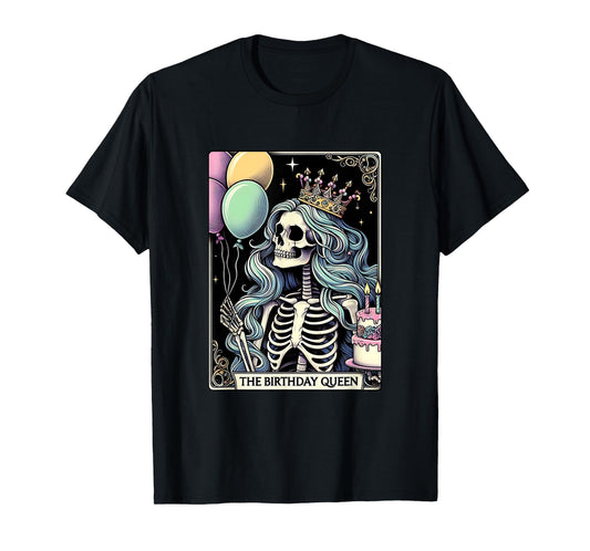 Birthday Queen Tarot Card Cute Gothic Skeleton Women Girls T-Shirt