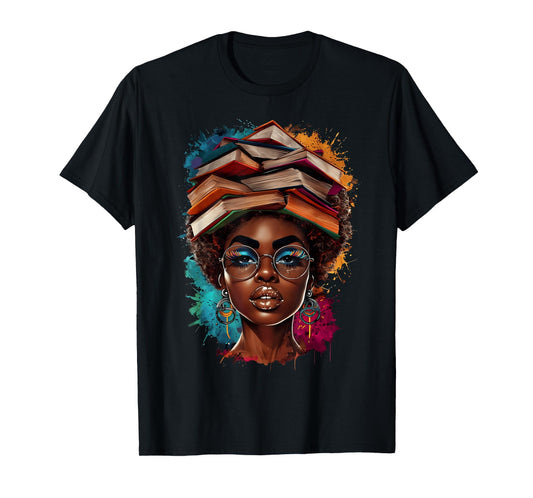 Melanin Black Girl Afro Book Lover Librarian Teacher Student T-Shirt