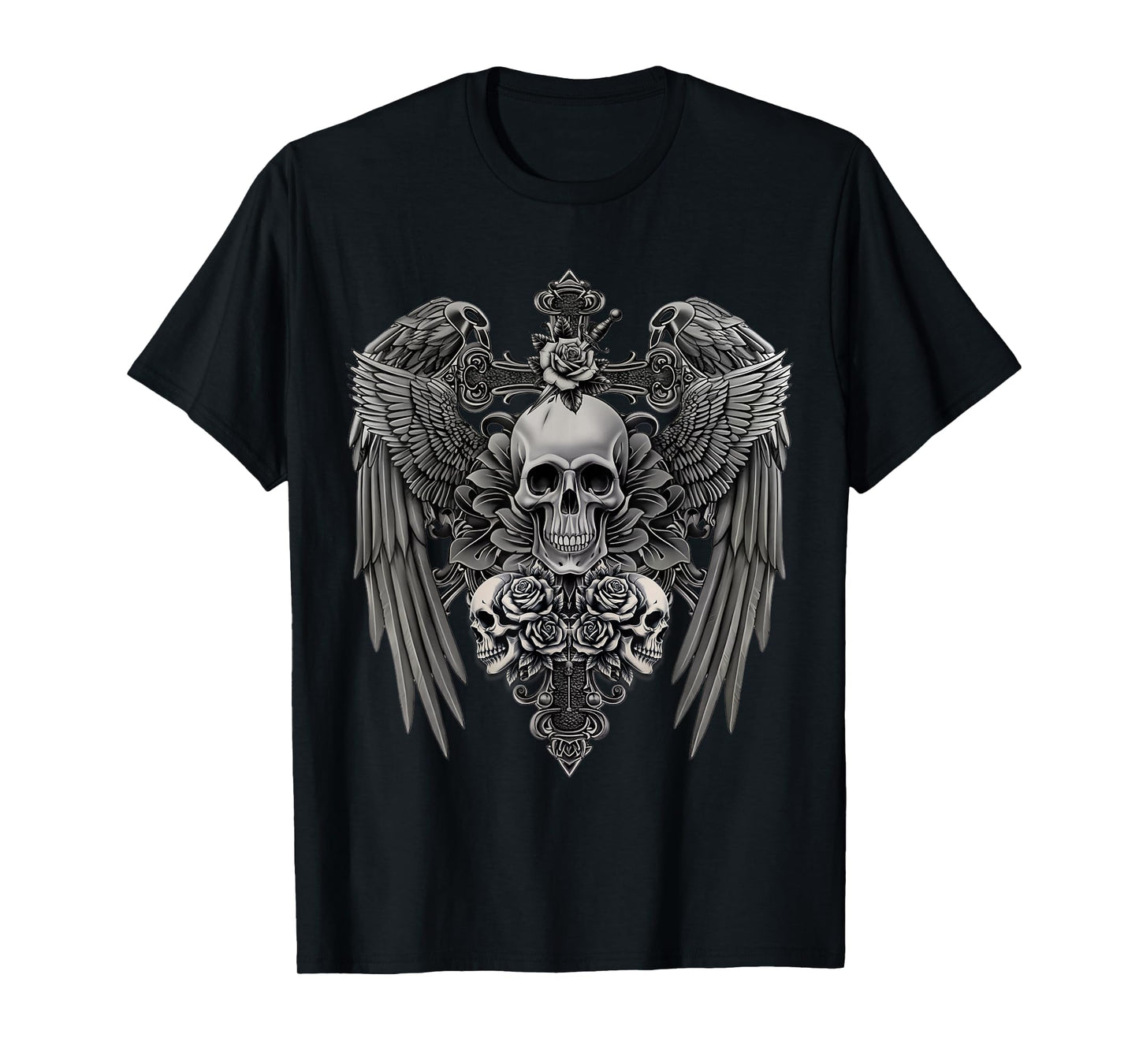 Funny Y2K Grunge Aesthetic Wings Alt Goth Skull Cross Gothic T-Shirt