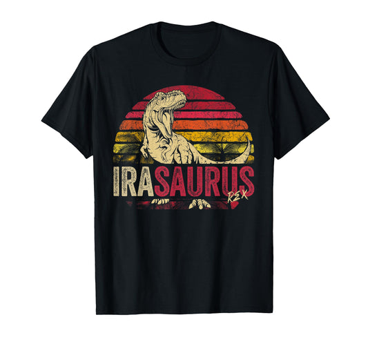 Ira Saurus Funny Personalized Dinosaur T Rex Boys Name T-Shirt