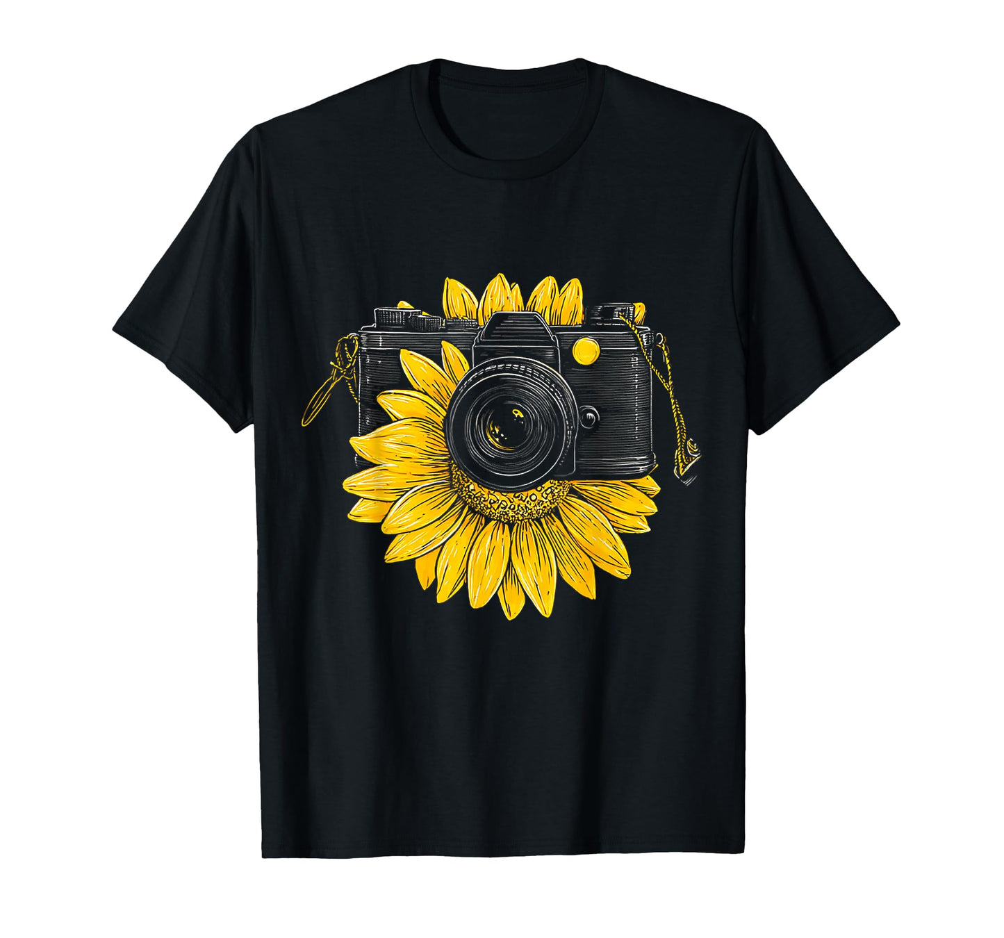 Sunflower Camera Motif Drawing Flower Artwork Sunflower T-Shirt
