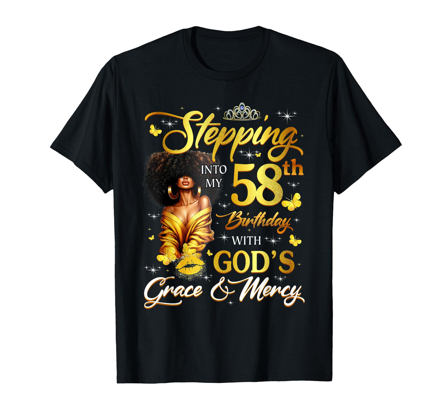 Stepping Into My 58th Birthday Black Queen Bday T-Shirt