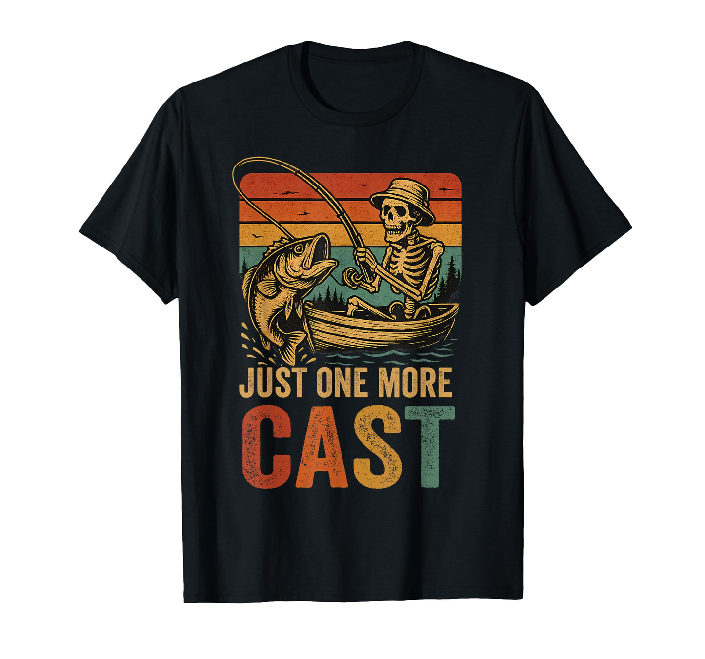 Funny Retro Fishing Skeleton Fish Fisherman Bass Fishing T-Shirt