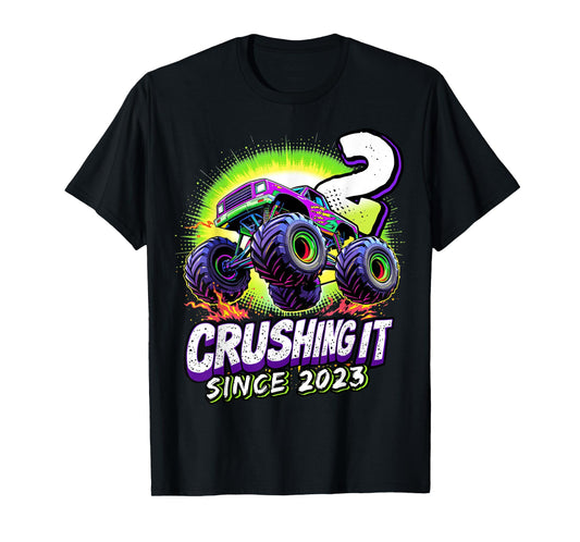 Birthday Monster Truck 2 Year Old Boys 2nd Party Born 2023 T-Shirt