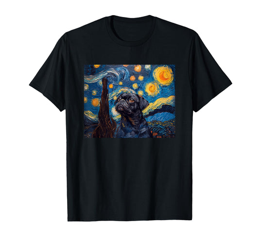 Funny Starry Night Black Pug Lover T-Shirt
