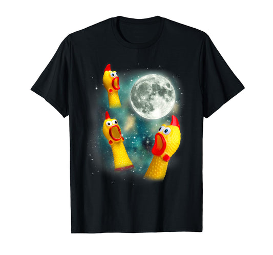 Three Rubber Chicken Moon Funny Screaming Fowl Cursed Joke T-Shirt
