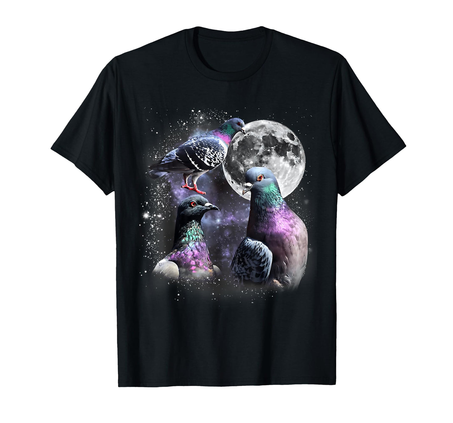 Funny Three Pigeon Moon Weird Cursed Meme 3 Pigeon Silly T-Shirt