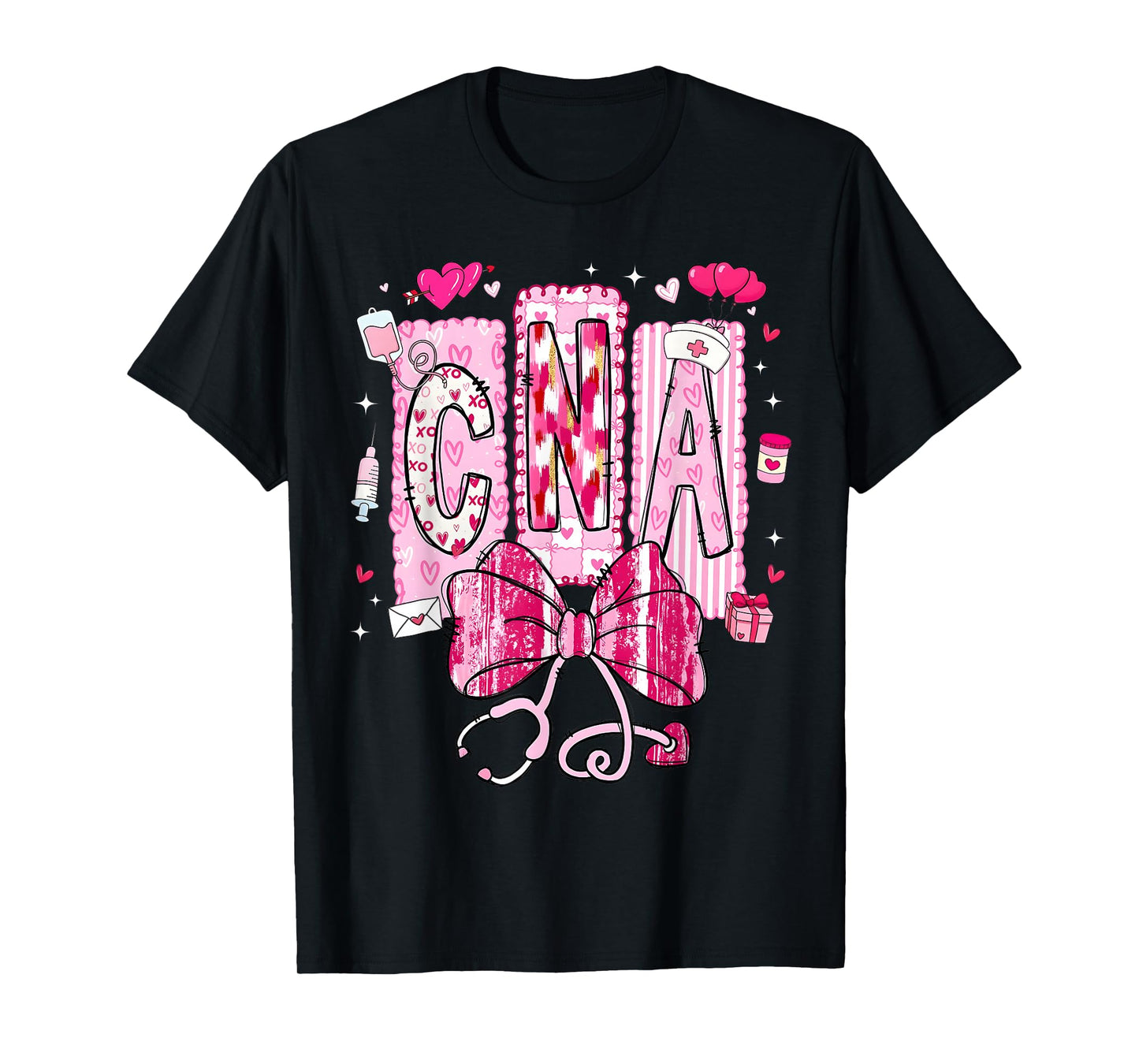 Valentine CNA Nurse Coquette Bow Stethoscope Girl Women T-Shirt