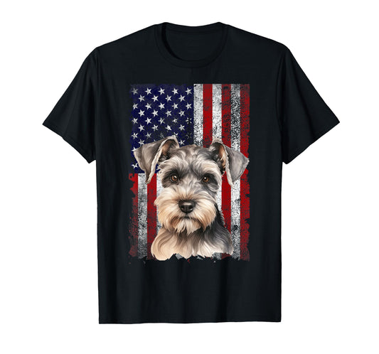 Miniature Schnauzer Dog 4th of July American Flag Patriotic T-Shirt