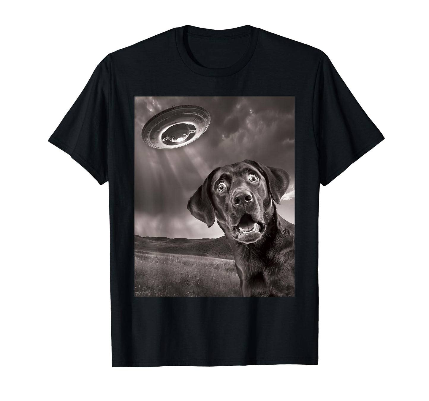 Funny Dog Black Lab Labrador Retriever UFO Selfie T-Shirt
