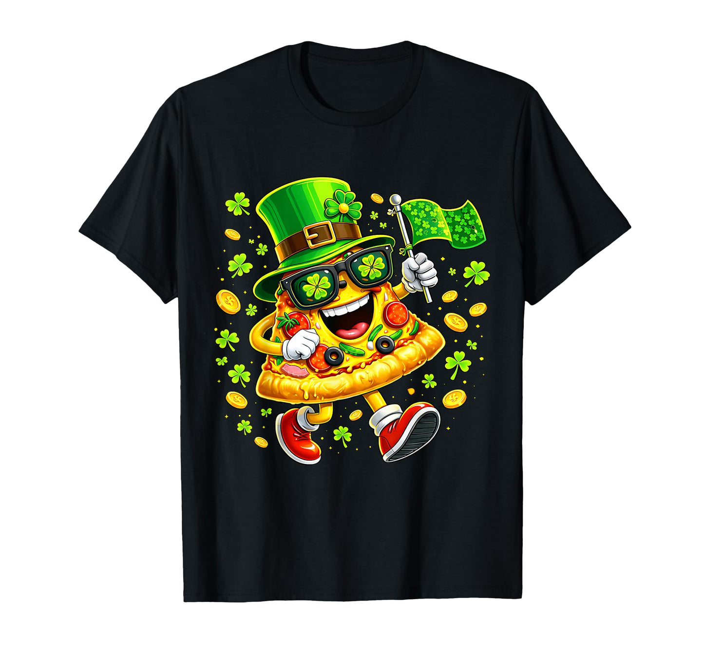 St Patrick’s Day Lucky Pizza Shamrock Leprechaun Hat Irish T-Shirt