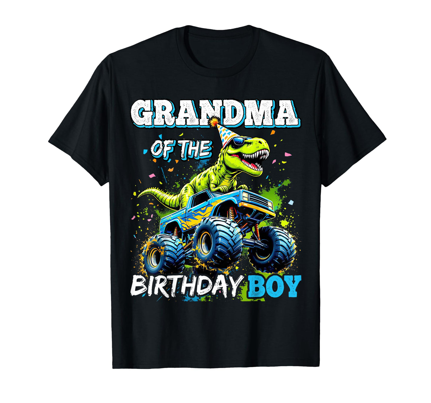 Grandma of the Birthday Boy Monster Truck Dinosaur Party T-Shirt