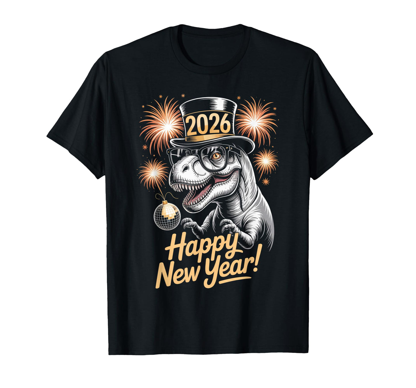 Happy New Year 2026 Dinosaur Funny T-Rex Tee for Kids Teens T-Shirt