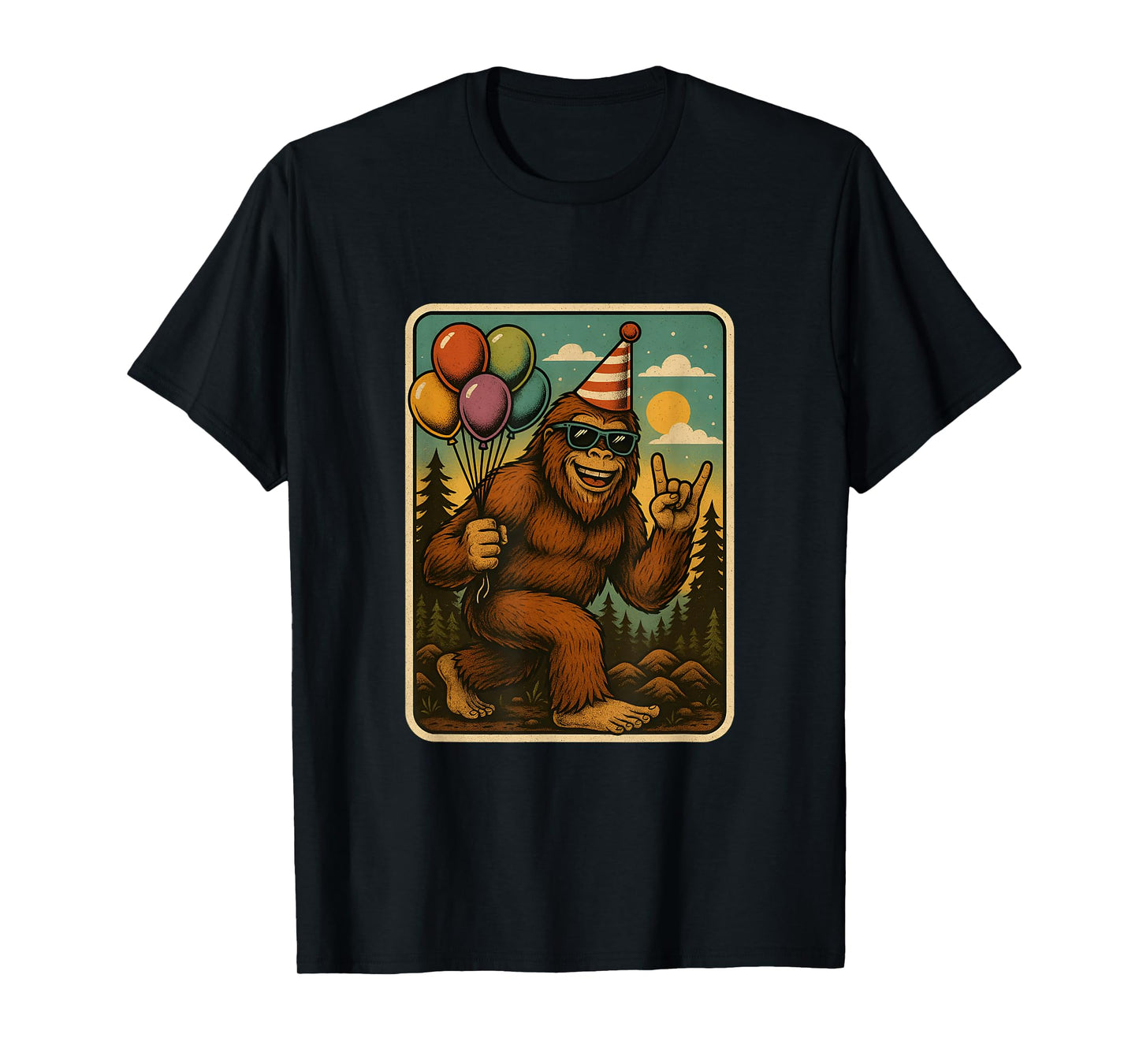 Bigfoot Party Vibes Birthday Balloons Forest Fun T-Shirt